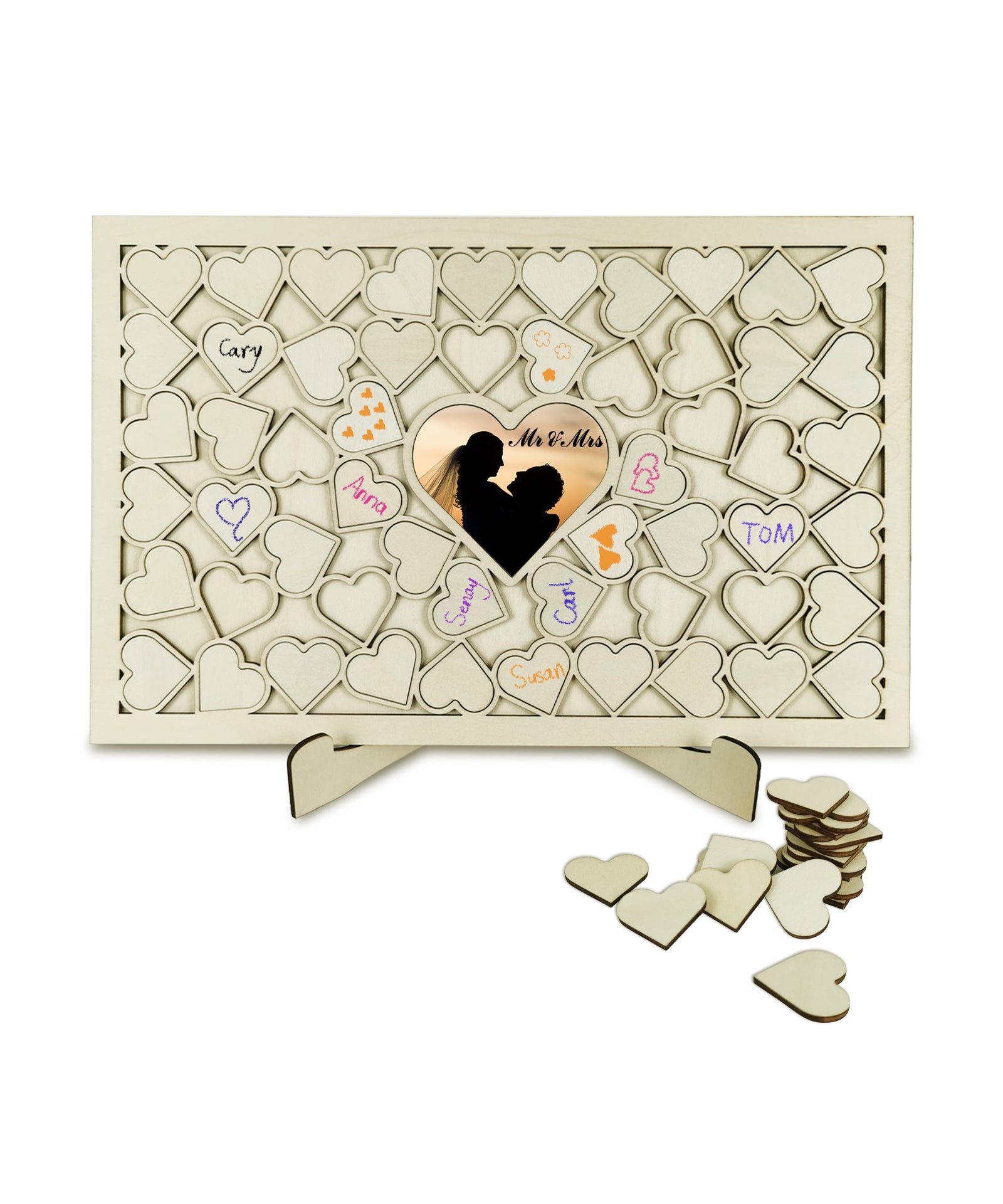 Alternative Wooden Guest Book - Party Addition Keepsake (58pcs small heart pieces)