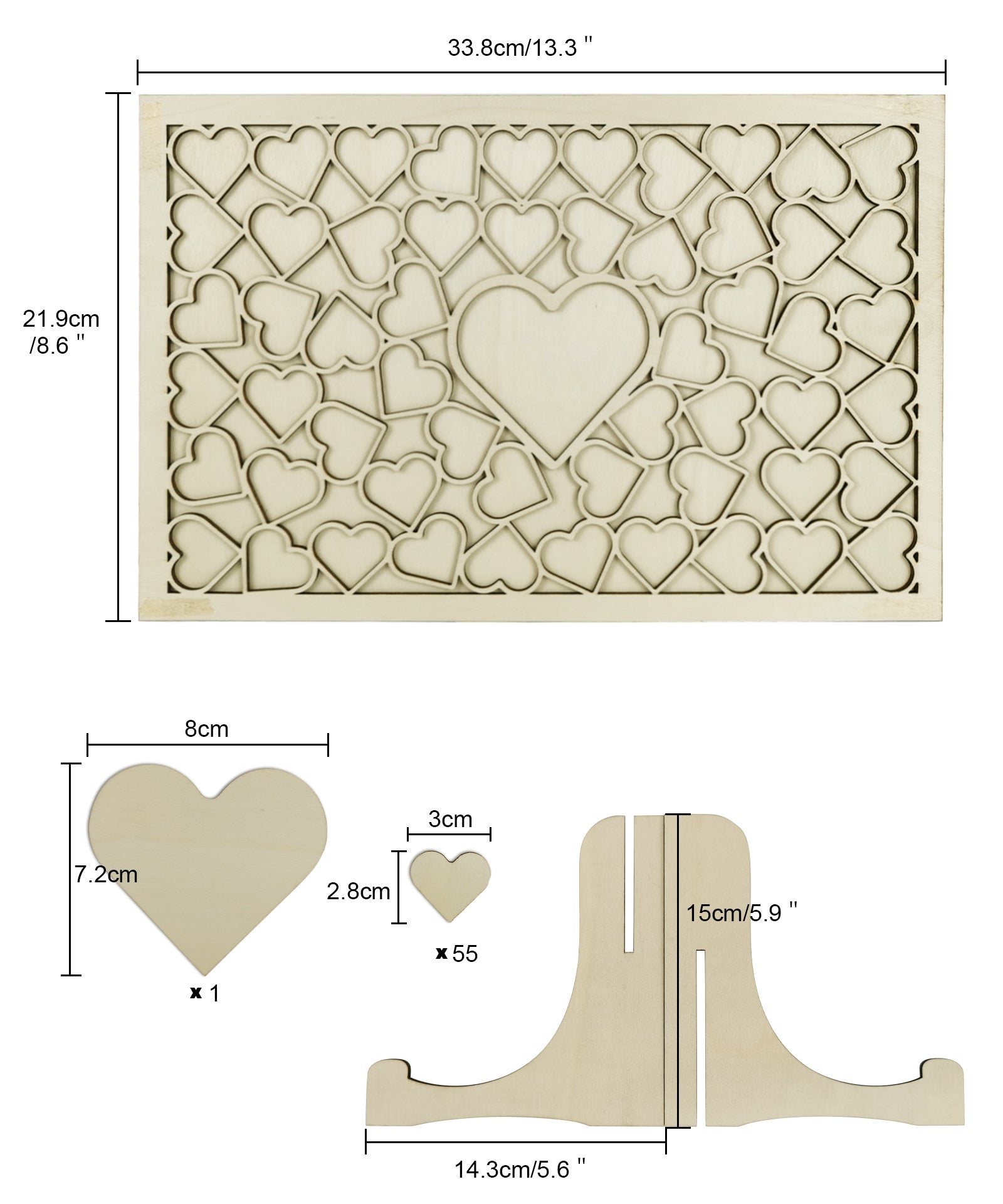 Alternative Wooden Guest Book - Party Addition Keepsake (58pcs small heart pieces)