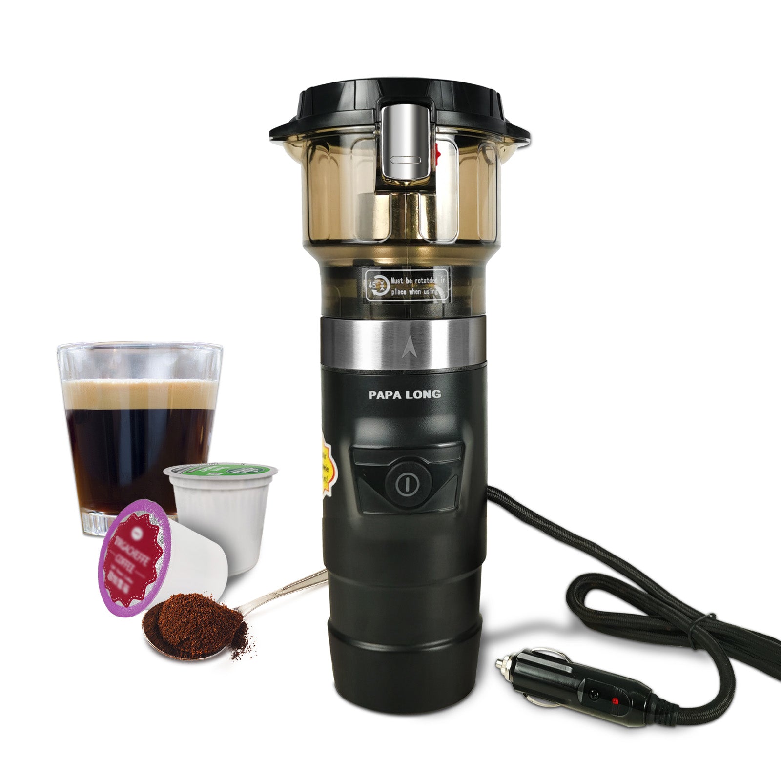Portable Single Serve Car Coffee Maker Brewer for K Cup Pods and Groun
