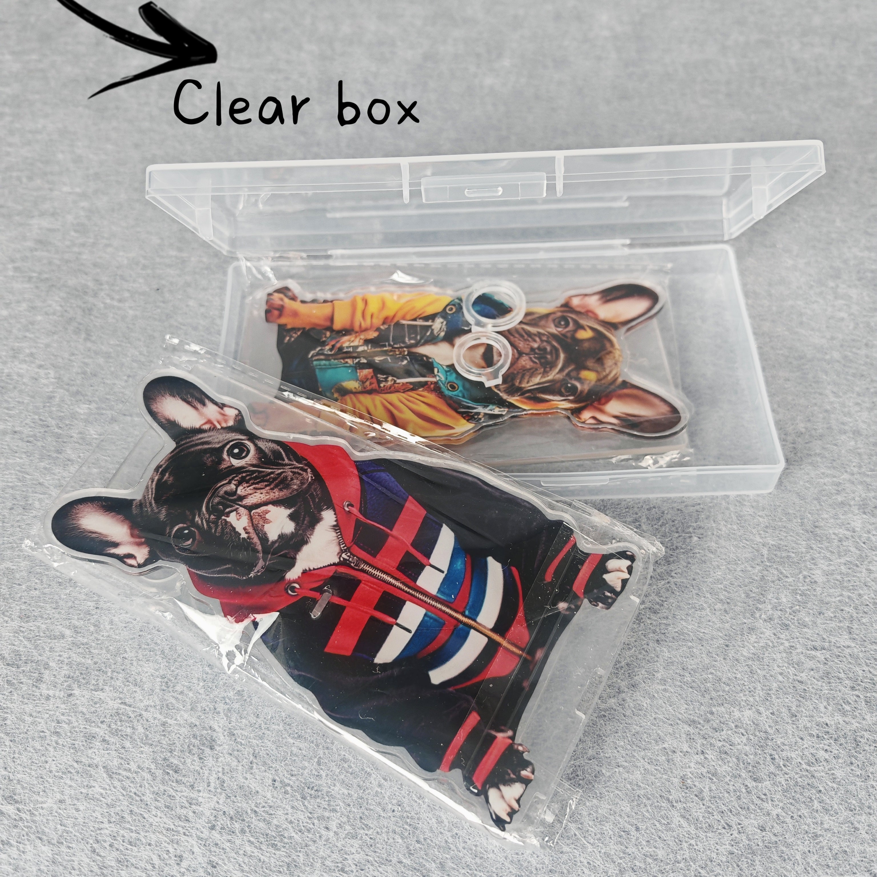 Gift-ready packaging for the French Bulldog desk accessory set includes a clear case 2