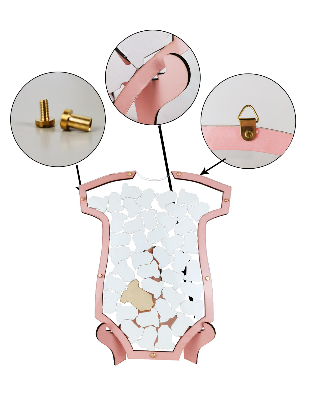 Wooden Pink Onesie Framed Guest Book Birthday Keepsake gift for Baby Girl Shower Decorations with 42pcs Wooden card