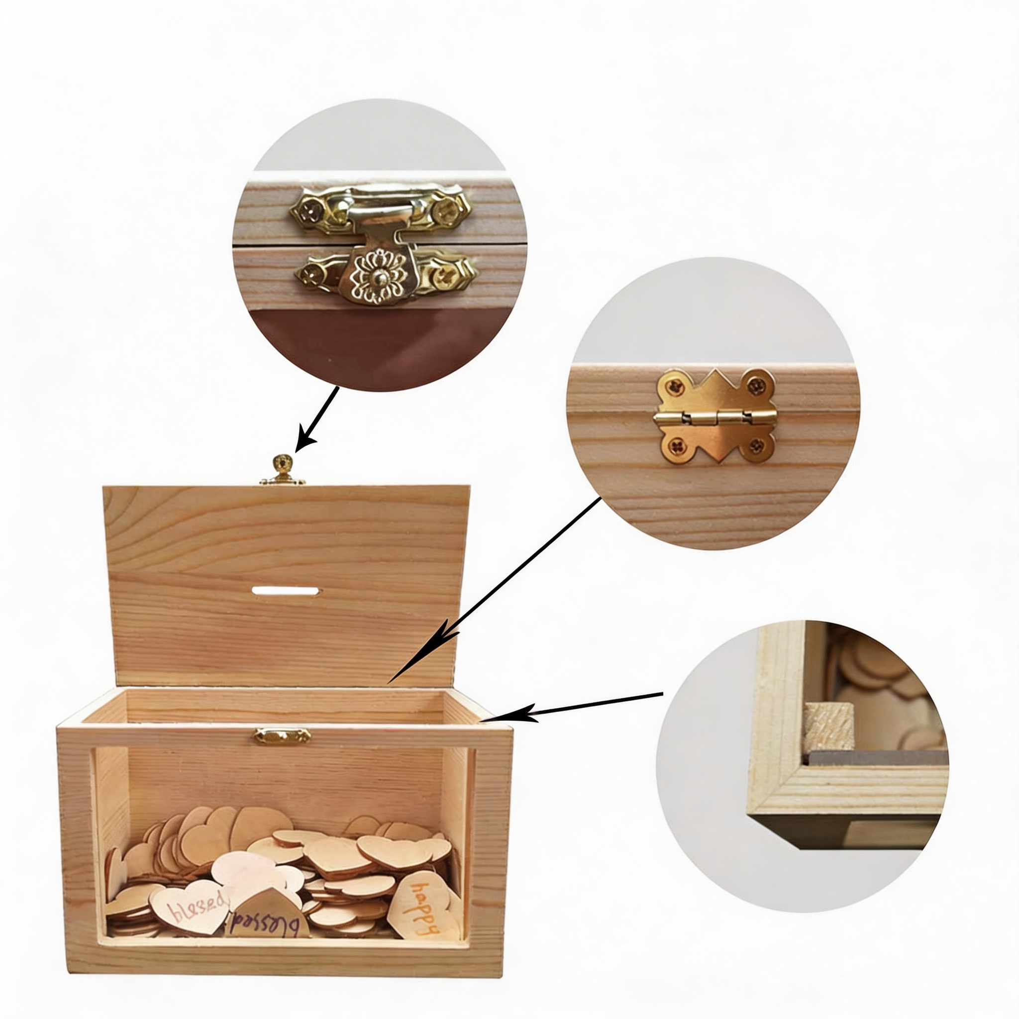 Wulijuan-Wooden Box, Rustic Wedding Card Box with Lock & Clear Window, Keepsake Memory Box for Wedding Reception, Bridal Shower, Birthday, Graduation