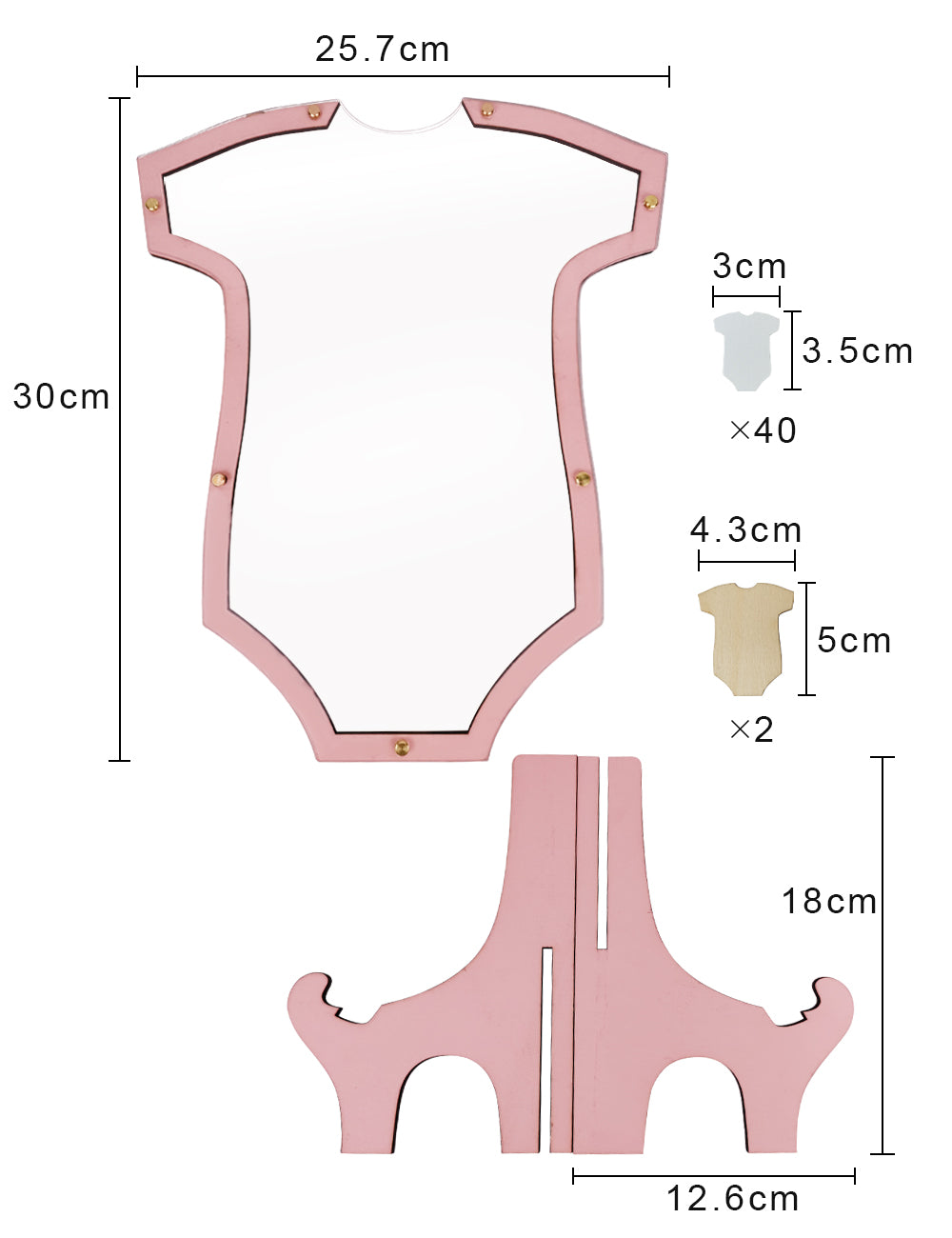 Wooden Pink Onesie Framed Guest Book Birthday Keepsake gift for Baby Girl Shower Decorations with 42pcs Wooden card