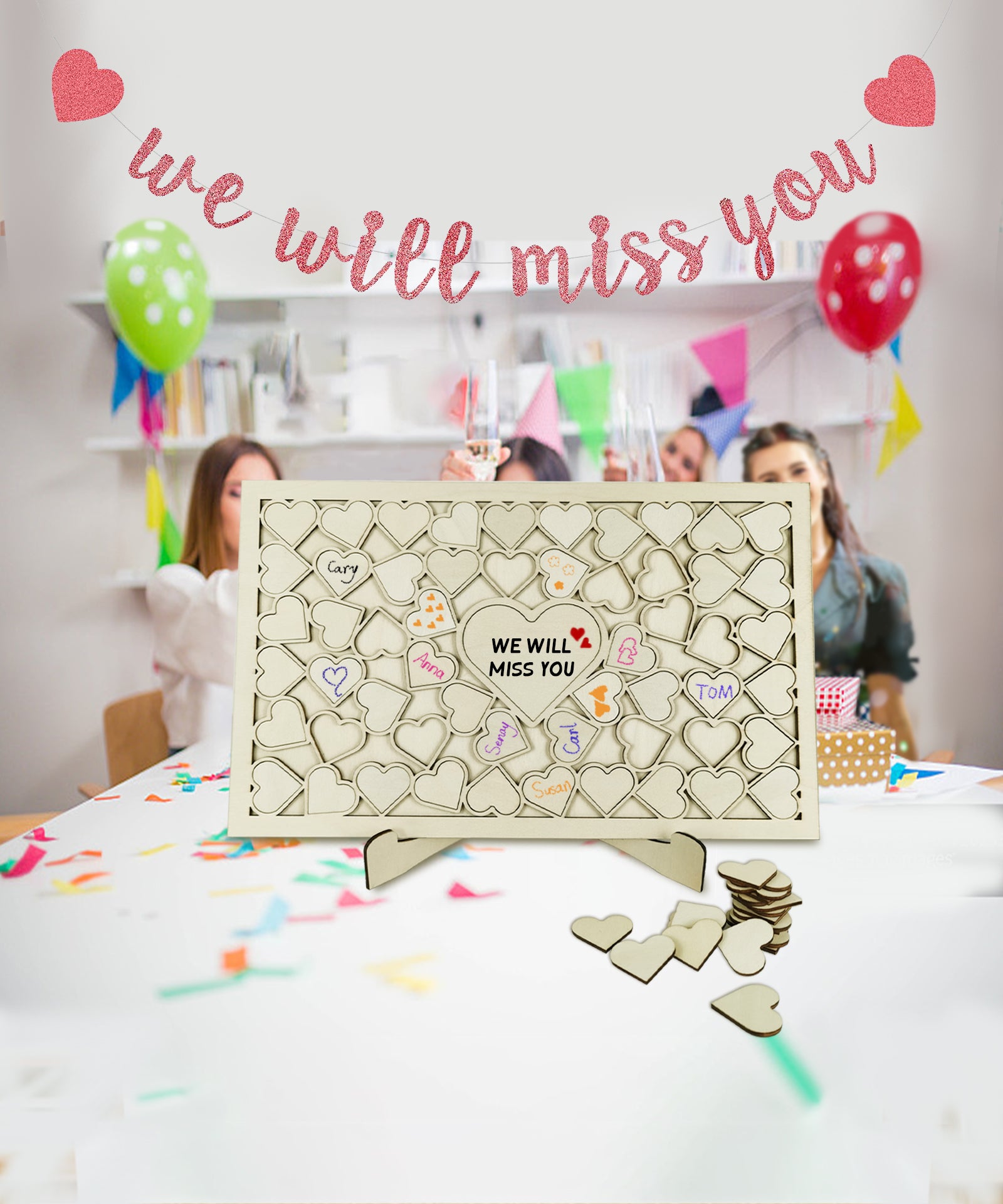 Alternative Wooden Guest Book - Party Addition Keepsake (58pcs small heart pieces)