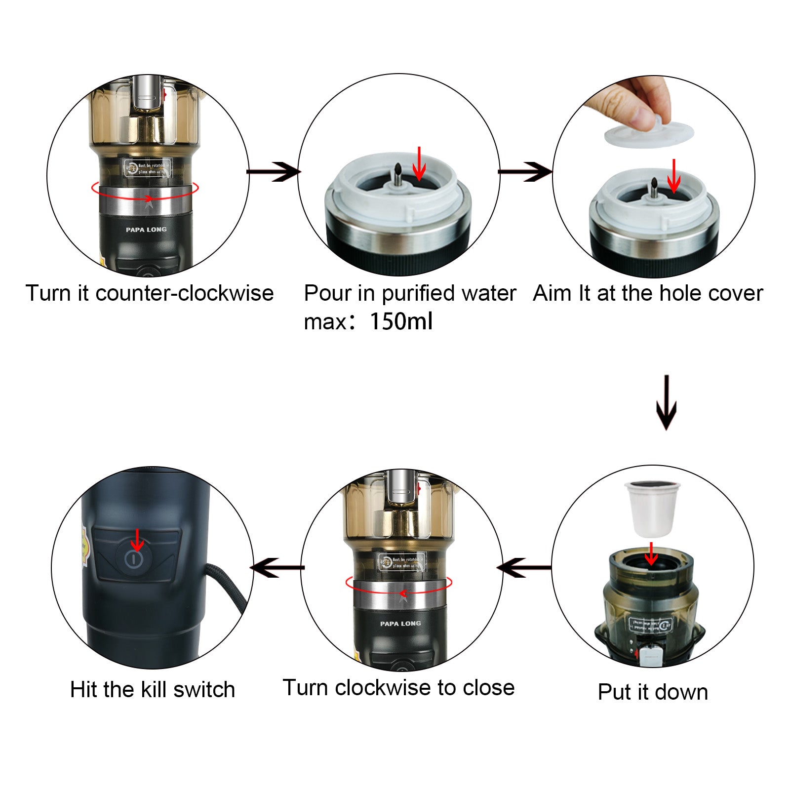 Portable Car Coffee Maker for 12V - K Cup Compatible Auto Brewer & Travel Mug | PAPA LONG